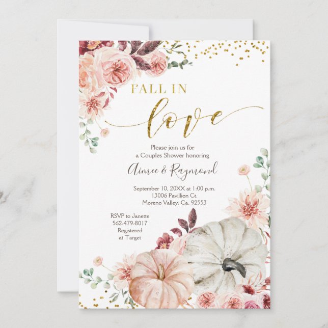 Herbst in Liebe Marsala Pumpkin Einladung (Vorderseite)