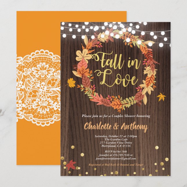 Herbst in Liebe-Paare-Duscheinladung Einladung (Vorne/Hinten)