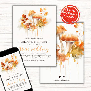 Herbst in Liebe Pilze Hochzeit Einladung