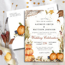 Herbst in Liebe Pumpkin Botanische Herbsthochzeit Einladungspostkarte