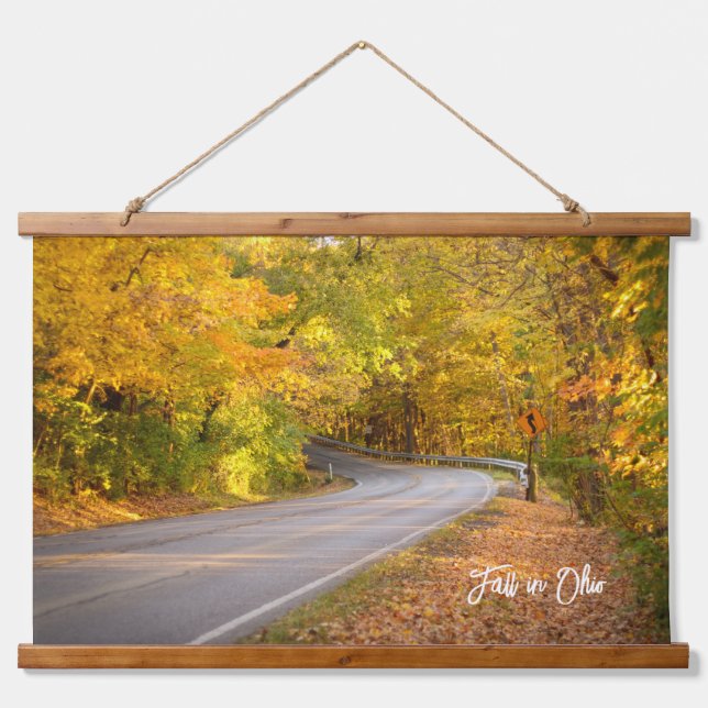 Herbst in Ohio-Kruvy Road Herbstblättern Wandteppich Mit Holzrahmen (Vorne)