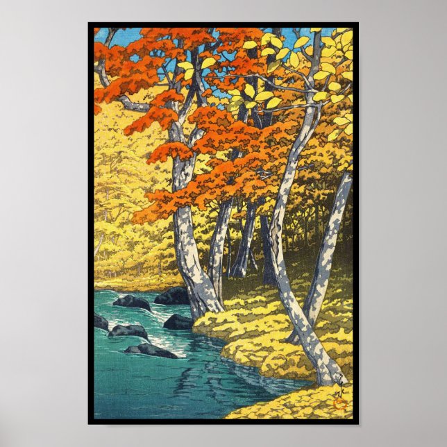 Herbst in Oirase Hasui Kawase Szenerie strahlt Han Poster (Vorne)