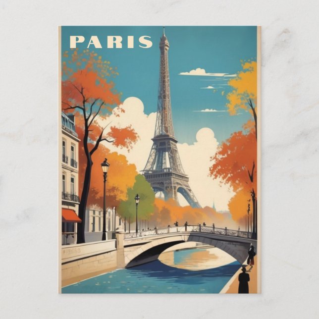 Herbst in Paris Frankreich Eiffelturm Retro Reisen Postkarte (Vorderseite)
