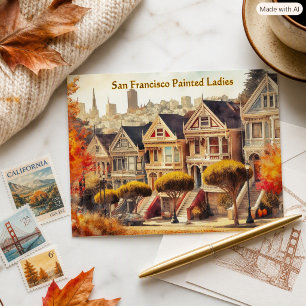 Herbst in San Francisco Victorian Häuser Postkarte