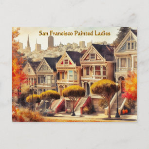 Herbst in San Francisco Victorian Häuser Postkarte