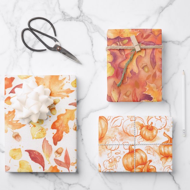 Herbst in Watercolor-Umhüllungsblättern Geschenkpapier Set (Vorderseite)