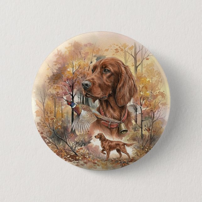 Herbst Irish Setter und Fasanenjagd Kunst  Button (Vorderseite)