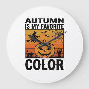 Herbst ist meine Lieblingsfarbe Halloween Kürbis D Große Wanduhr