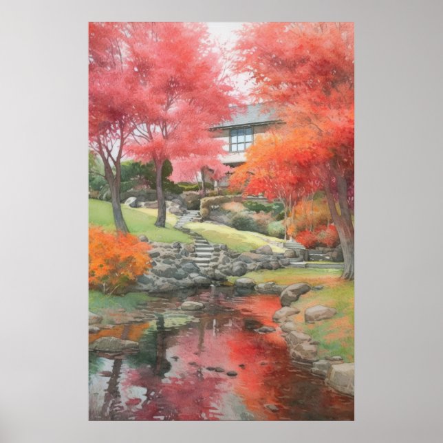 Herbst Japanische Moderne Gartenanlage Poster (Vorne)