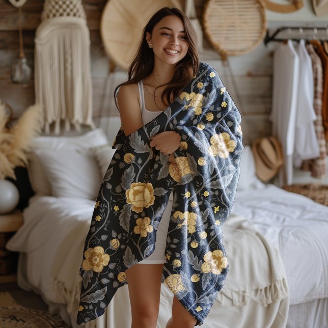 Herbst Jugendstil Gelbe Blume Wein Fleecedecke (Von Creator hochgeladen)