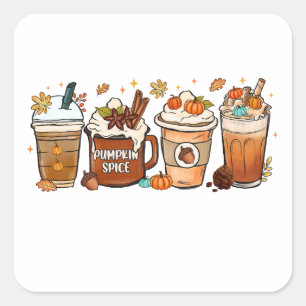 Herbst Kaffee Kürbisgewürz Quadratischer Aufkleber