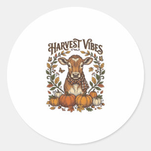 Herbst-Kalb-Shirt Vintage-Gravur Ernte Kürbis Runder Aufkleber