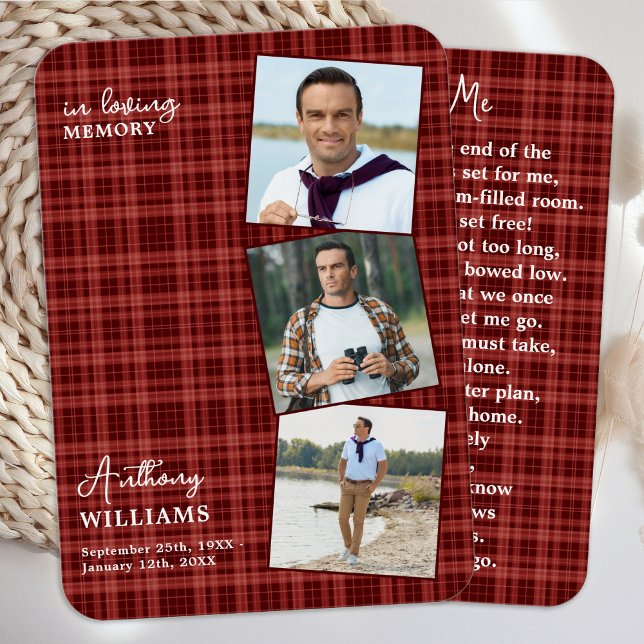 Herbst Karierte Beerdigung 3 Foto Gedenkkarte (Von Creator hochgeladen)