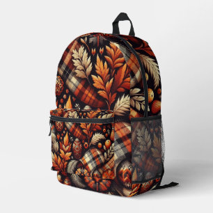 Herbst Karierte Blätter Orange Black Beige Bedruckter Rucksack