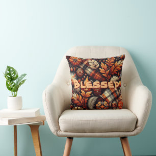 Herbst Karierte Blätter Orange Black Pattern Kissen