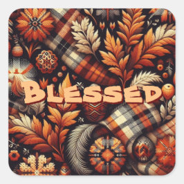 Herbst Karierte Blätter Orange Black Pattern Quadratischer Aufkleber