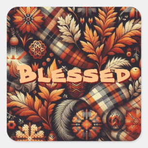 Herbst Karierte Blätter Orange Black Pattern Quadratischer Aufkleber