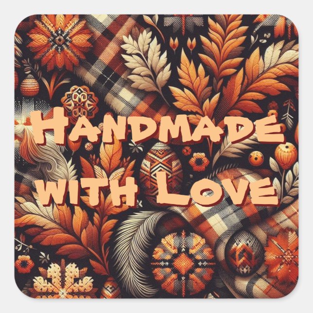 Herbst Karierte Blätter Orange Black Pattern Quadratischer Aufkleber (Vorderseite)