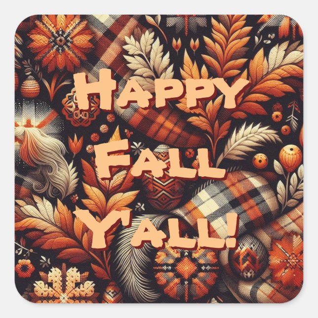 Herbst Karierte Blätter Orange Black Pattern Quadratischer Aufkleber (Vorderseite)