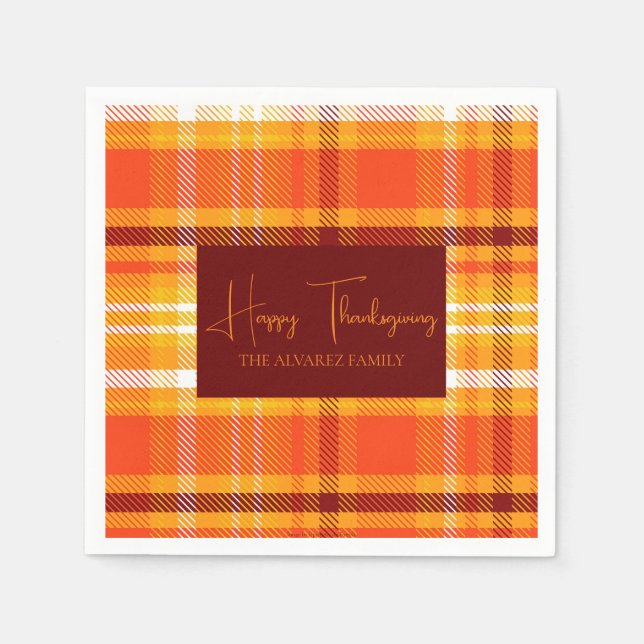 Herbst Karierte Wohngestaltung Herbst Erntedank Serviette (Vorderseite)