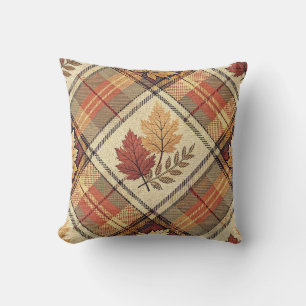 Herbst-Karo-Ahornblätter-Patchwork-Tartan-Muster Kissen