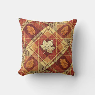 Herbst-Karo-Ahornblätter Rustikal Rot Tartan Kissen
