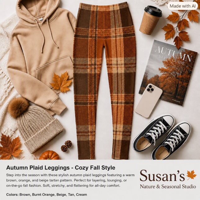 Herbst-Karo-Braun-Muster Herbst-Stil  Leggings (Von Creator hochgeladen)