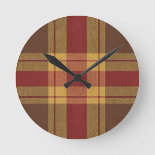 Herbst-Karo-Faux-Stoffuhr Runde Wanduhr