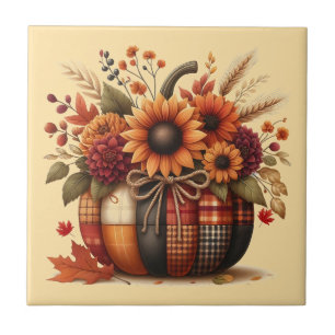 Herbst-Karo-Kürbis-Keramikfliese Fliese