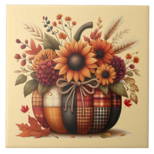 Herbst-Karo-Kürbis-Keramikfliese Fliese
