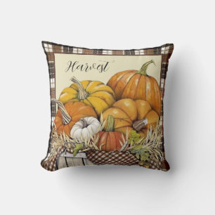 Herbst-Karo und Kürbisse Wurfkissen Kissen