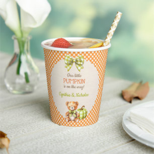 Herbst-Karotür Teddybär Kürbis Blätter Pappbecher