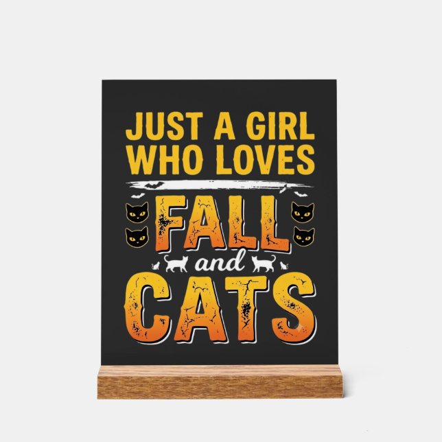 Herbst Katzen Mädchen Halloween Design_1 Acrylschild (Vorderseite)