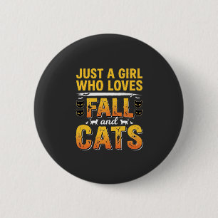 Herbst Katzen Mädchen Halloween Design_1 Button