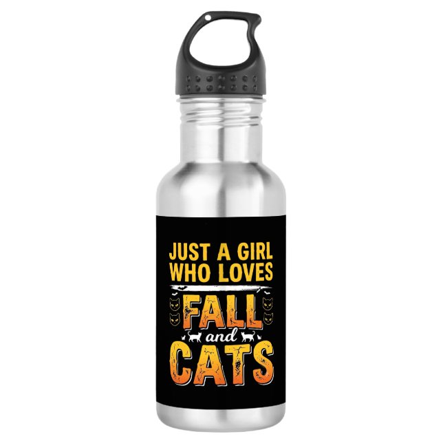 Herbst Katzen Mädchen Halloween Design_1 Edelstahlflasche (Vorderseite)