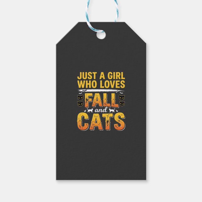 Herbst Katzen Mädchen Halloween Design_1 Geschenkanhänger (Vorderseite)