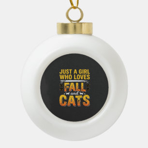 Herbst Katzen Mädchen Halloween Design_1 Keramik Kugel-Ornament