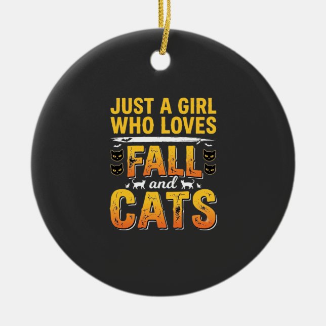 Herbst Katzen Mädchen Halloween Design_1 Keramik Ornament (Vorne)