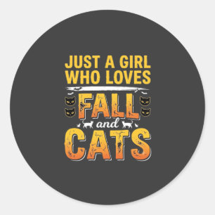 Herbst Katzen Mädchen Halloween Design_1 Runder Aufkleber