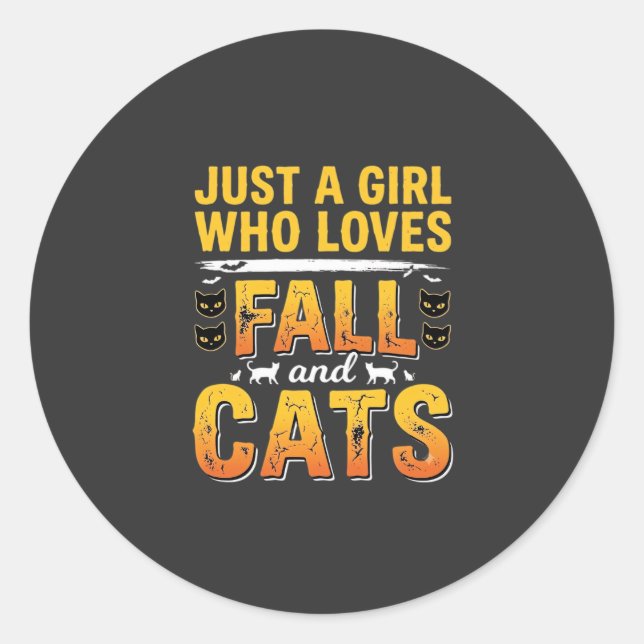 Herbst Katzen Mädchen Halloween Design_1 Runder Aufkleber (Vorderseite)