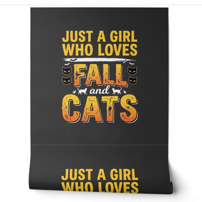 Herbst Katzen Mädchen Halloween Design_1 Tapete (Abrollen)