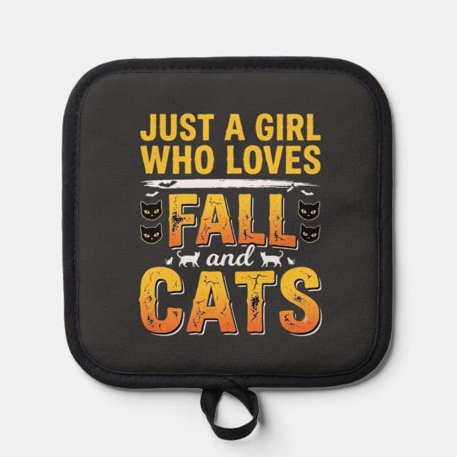 Herbst Katzen Mädchen Halloween Design_1 Topflappen (Vorderseite)