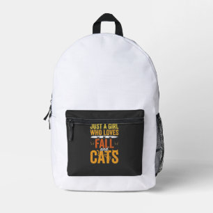 Herbst Katzen Mädchen Liebhaber Halloween Design Bedruckter Rucksack