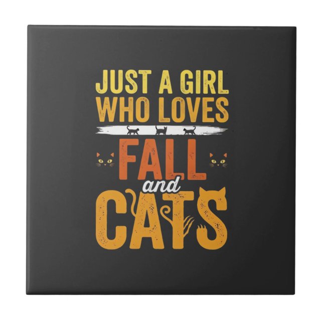 Herbst Katzen Mädchen Liebhaber Halloween Design Fliese (Vorderseite)