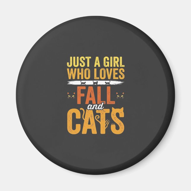 Herbst Katzen Mädchen Liebhaber Halloween Design Magnet (Vorne)