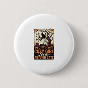 Herbst-Katzenliebhaber Vintage-Halloween-Mädchen-S Button