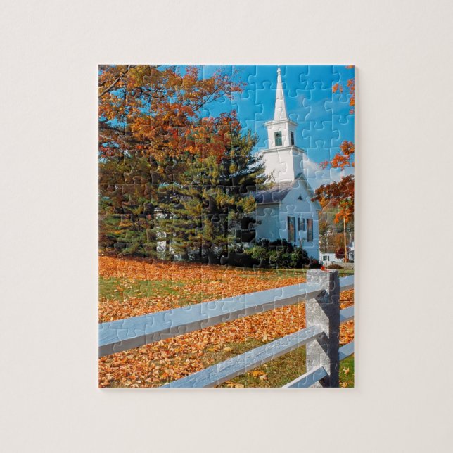 Herbst-Kirche in der Pracht Neu-England Puzzle (Vertikal)