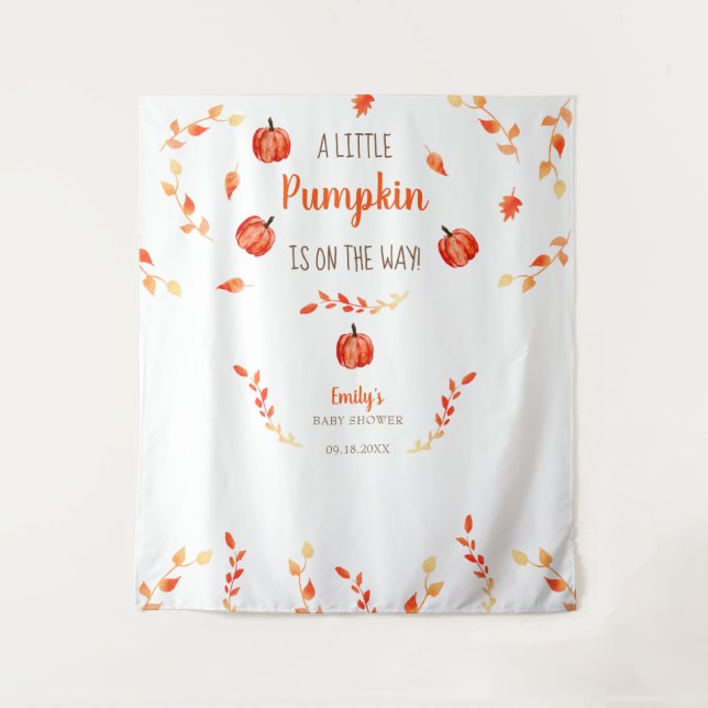 Herbst Kleine Pumpkin Baby Duwer Blätter Wandteppich (Vorderseite)