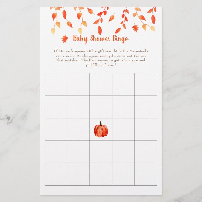 Herbst Kleiner Pumpkin Baby Dusche Bingo Spiel Flyer (Vorne)