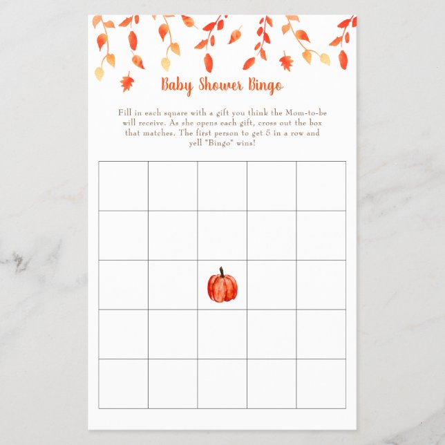 Herbst Kleiner Pumpkin Baby Dusche Bingo Spiel Flyer (Vorne)